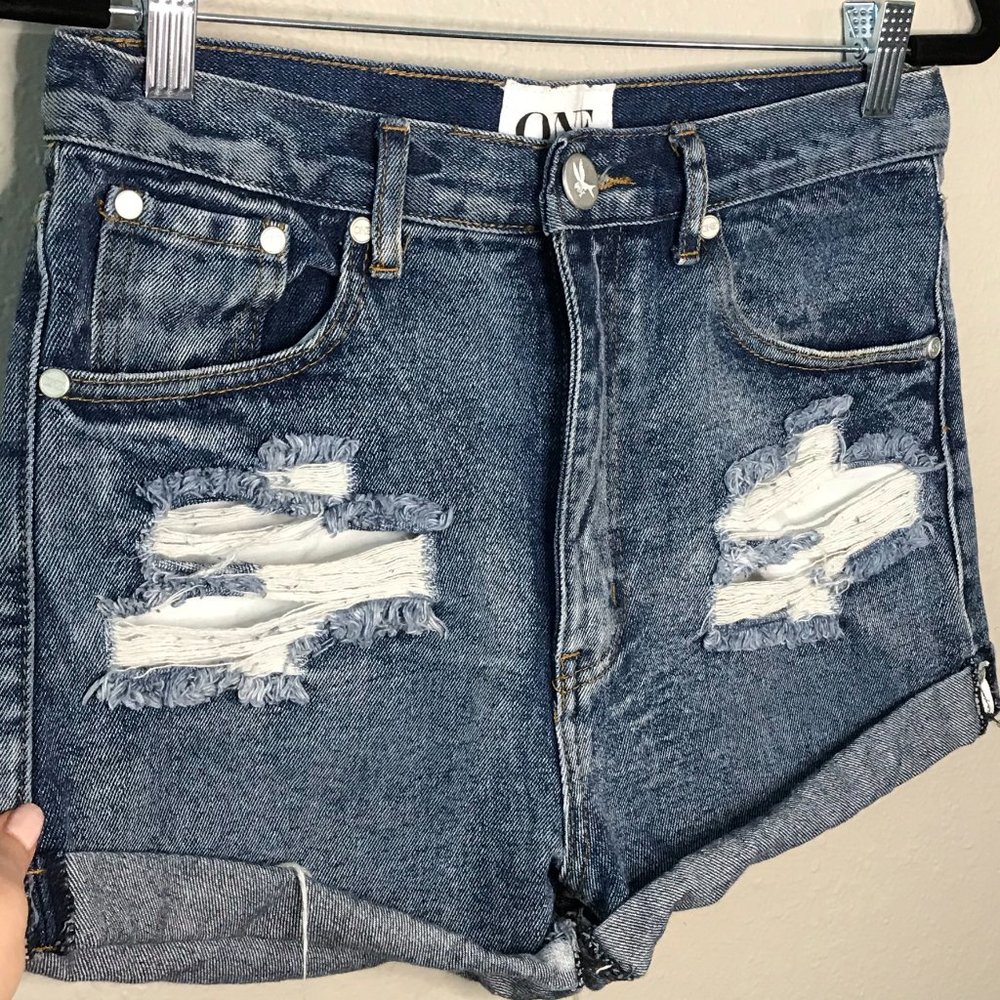One X OneTeaspoon for Free People Outlaws Distressed Shorts - Picture 2 of 10